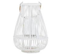 Premier Housewares Small White Bamboo Lantern Christmas Lanterns Boho Handwoven Rattan Lantern With Glass Candle Holder lantern, Natural Rope Handle, 28x38x28cm