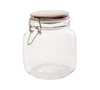 Premier Housewares Square 1050 MI Clear Glass Jar With Premium Quality And Versatile Style Champagne Finish Metal Lid Having Clip Lock Clasp Attached, W11 x D11 x H15cm