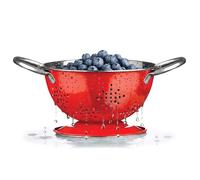 Premier Housewares Stainless Steel Collapsible Colander Red Colanders and Food Strainers With Star Shaped Holes Aesthetic Sink Strainer Basket w17 x d14 x h10cm