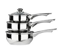 Premier Housewares Stainless Steel Saucepan Set, 3 Piece Set with Glass Lids,Silver,H14 x W40 x D26cm
