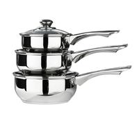 Premier Housewares Stainless Steel Saucepan Set, 3 Piece Set with Glass Lids,Silver,H14 x W40 x D26cm