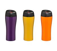 Premier Housewares Stainless Steel Travel Coffee Flasks Set of 3 with Push Button Lids, Multicolour
