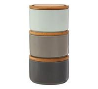 Premier Housewares Storage Canisters, Stackable, Grey/Pale Blue/Bamboo Lids - Set of 3, 12x12x8cm