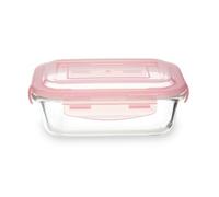 Premier Housewares Storage Containers 640ml Rectangular Glass Container Baby Food Storage Containers with Pink BPA-Free Lid Airtight Food Storage Solution, 13x7x18cm