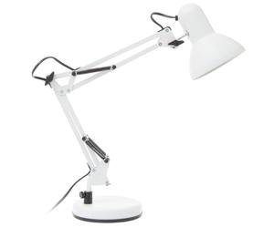 Premier Housewares Studio Matte White Metal Desk Lamp | Adjustable Anglepoise Design Contemporary White Table Lamp | Matt White Metal Desk Lamp for Reading, Writing, and Lighting
