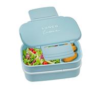 Premier Housewares Stylish Light Blue Lunch Box With Cutlery|Stackable Bento Lunch Box For Travelling | Compact Box With Compartments For Kids School | Lightweight Lunch Box