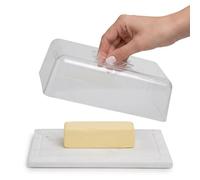 Premier Housewares Stylish Marble Butter Dish with Lid | Elegant Clear Dome Lid White Marble Base Butter Dish | Perfect Dish for Storing Butter in Style