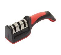 Premier Housewares Stylish Red and Black Manual Cutting Tool Sharpener | 3-Slot Sharpening Tool | Knife Sharpner With Coarse, Medium & Fine Honing Slots | Handheld
