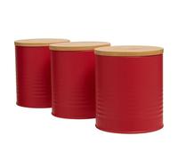 Premier Housewares Stylish Set Of Three Alton Red Canisters | Practical Design Tea Coffee Sugar Canisters For Kitchen | Bamboo Lid Coffee Canisters | Durable Set Of Canisters