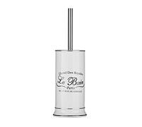 Premier Housewares Stylish White Stoneware Toilet Brush And Holder | Compact Bathroom Loo Brush Set With Black Lettering | Durable Lavatory Brushes With Stainless Steel Handle