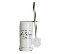 Premier Housewares Stylish White Stoneware Toilet Brush And Holder | Compact Bathroom Loo Brush Set With Black Lettering | Durable
