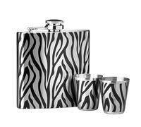 Premier Housewares Stainless Steel Zebra Design Hip Flask Set, 6 oz