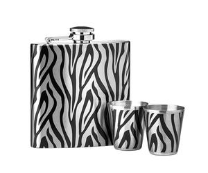 Premier Housewares Stylish Zebra Design Hip Flask Set | Durable Hip Flask for Men | Complete Set Alcohal Flask for Parties | Glamorous Design Hip Flask Gift Set for Men, Women