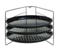 Premier Housewares Three Tier Non-Stick Pizza Rack Black Metal Pizza Baking Stand Oven Pizza Tray With Holes Pizza Tray Non Stick (32 x 20 x 32 cm)