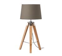 Premier Housewares Tripod Table Lamp With Light Wood Base Nordic Design Grey Fabric Shade Desk Lamp Office Study Lamp For Bedroom Office Use 66 x 30 x 30 cm