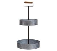 Premier Housewares Two Tier Cake Stand With Wooden Handle Brown & Silver Oval-Shaped Two-Tier Plates Cake Decorations Cake Plate 30 x 60 x 30