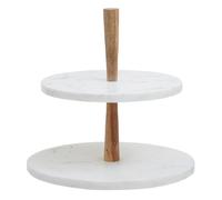 Premier Housewares Two Tier Marble and Acacia Wood Cake Stand White and Natural, Rectangular, Sturdy, Cake Turntable Cake Decorating Supplies 30x 25 x 30