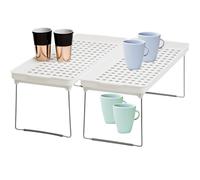 Premier Housewares Versatile White And Grey Cabinet Racks | Stylish Cupboard Rack | Adjustable Kitchen Shelf Organizer For Ingredients | Durable Kitchen Cupboard Organizer