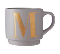 Premier Housewares Vibrant Pink M Letter Porcelain Mug, Lightweight Coffee Cup With Gold Letter Accent, Freezer Safe Ceramic Mug in Grey Premier Housewares Grey