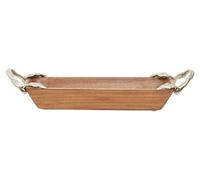 Premier Housewares Vine Acacia Wood Rectangualr Dish/Sustainable Acacia Wood/Handcrafted Tray with Subtle Graining/Organic Charm/Aluminum Leaf Handles/Dimensions are W44 x D14 x H7cm