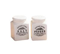Premier Housewares Vintage Cream Salt & Pepper Shaker Set - Reusable Dolomite, Easy-Fill, Eco-Friendly & Durable 5x5x8 cm
