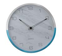 Premier Housewares Wall Clock Silver/Blue Finish Silver Frame Clocks For Living Room/Bedroom/Contemporary Style Round Shaped Design Metal Clocks 4 x 30 x 30