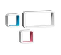 Premier Housewares Wall Cubes - White/Pink/Blue, Set of 3, H22 x W43 x D10 cm