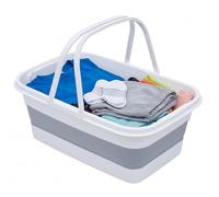 Premier Housewares White and Grey Collapsible Basket With Handles | Stylish Storage Solution for Laundry, Camping, and Everyday Use | Lightweight Design for Modern Home