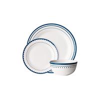 Premier Housewares White/Blue Dinner Sets for Dinner or Lunch/Modern Geometric Design Dinner Set for 12 Plates Set Made of Porcelain 28 x 19 x 28