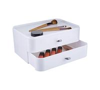 Premier Housewares White Cosmetics Organizer/Makeup Storage Box With 2 Pull Out Drawers/Stylish Plastic Makeup Organizer W26 x D19 x H12cm/ Compartment Box