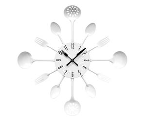Premier Housewares White Kitchen Themed Wall Clock - Metal, Frameless, Modern Design for Living Room - 33x33x5