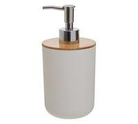 Premier Housewares White Lotion Dispenser/Made From Durable Eco Friendly Bamboo Fibre/Suitable For Everyday Use/Manual Soap Dispenser/Cool Grey Hand Soap Dispenser/Dimensions are W9 x D9 x H18cm