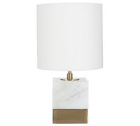 Premier Housewares White Marble Accent Lamp with Cream Shade Contemporary Design Table Lamp Desk Lamp Brass Finish Base 24 x 44 x 24 cm