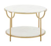 Premier Housewares White Marble Stone Gold Finish Side Table, Iron Frame End Table with 2 Tier Design, Modern Side Table Premier Housewares White