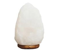 Premier Housewares White Natural Salt Lamp Irregular Shape Desk Lamp with Calming White Glow Wooden Table Lamp Wood Base 23cm x 12cm x 12 cm