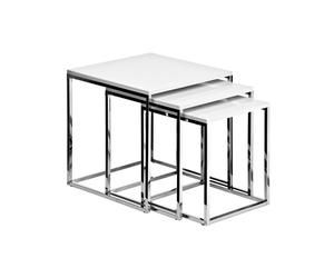 Premier Housewares White Nest of 3 Tables with Chrome Frame