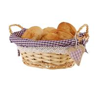 Premier Housewares Woven Oval Willow With Heart Accent | Bread Basket With Gingham Lining | Lightweight Bread Hamper Basket | Country-Style Bread Holder For Tabletop or Shelf