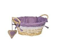 Premier Housewares Woven Oval Willow With Heart Accent | Bread Basket With Gingham Lining | Lightweight Bread Hamper Basket | Country-Style Bread Holder For Tabletop or Shelf