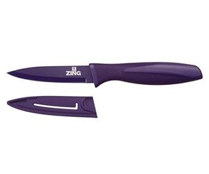 Premier Housewares Zing Vegetable Knife, Non-Stick Blade with Lid, Purple PP, TPR Coated