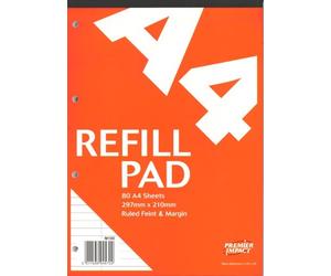 PREMIER IMPACT Refill Pad Headbound Perforated Punched Feint Ruled Margin 80 sheets A4 ref-M100- PACK OF 1