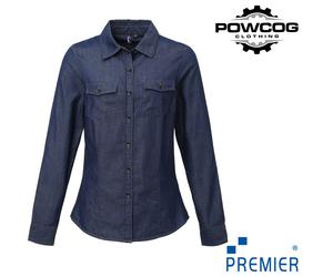 Premier Jeans Stitch Denim Shirt Women Black/Indigo XS-3XL 100% Cotton WRAP