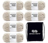 Premier Knitting Yarn Basix Chunky Yarn Birch 1145-36 (6-Pack) Same Dye Lot Chunky Bulky #5 Soft 100% Acrylic Bundle with 1 Artsiga Craft Bag