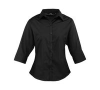 Premier Ladies 3/4 Sleeve Poplin Blouse Formal Semi Fitted Shirt Staff Work Wear