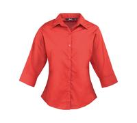 Premier Ladies 3/4 Sleeve Poplin Blouse Formal Semi Fitted Shirt Staff Work Wear