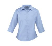 Premier Ladies 3/4 Sleeve Poplin Blouse Formal Semi Fitted Shirt Staff Work Wear