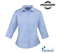 Premier Ladies Poplin Shirt PR305 - 3/4 Sleeve, Semi-Fitted, 5 Colours, 6-24