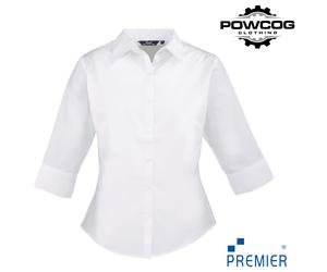 Premier Ladies Poplin Shirt PR305 - 3/4 Sleeve, Semi-Fitted, 5 Colours, 6-24
