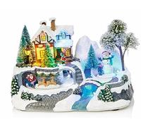 Premier Large LED Light Up Christmas Animated Traditional Village Snow Scene with Three Rotating Turntables