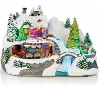 Premier Large LED Light Up Christmas Animated Traditional Village Snow Scene with Three Rotating Turntables - Santa & Train