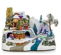 Premier Large LED Light Up Christmas Animated Traditional Village Snow Scene with Three Rotating Turntables - Santa Sleigh & Skaters - 24cm Wide
